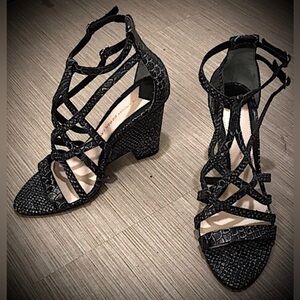 Derek Lam 10 Crosby Leather wedge caged heels snakeskin texture black size 6.5
